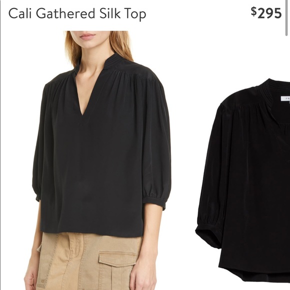 FRAME Cali Gathered Silk Top size XS color Noir - Picture 5 of 11